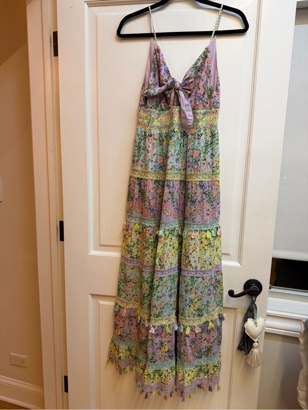 Alice + Olivia Lavender and Mint Pastel Floral Tiered Maxi Dress